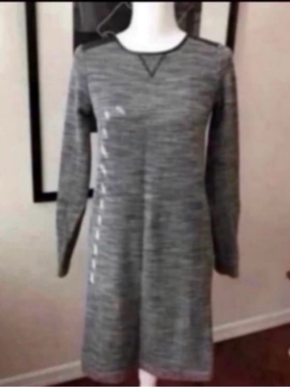 Loft women faux leather shoulder grey sweater dress - size XS